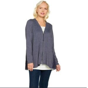 LOGO Lounge By Lori Goldstein Sweater Size 1X Purple Front Zip Lace Overlay